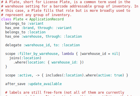 Ruby on Rails programming code describing a Plate model.